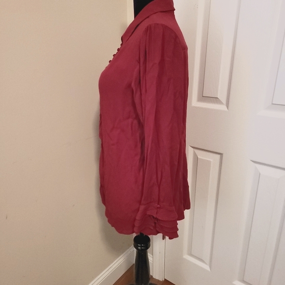 Soft Surroundings Brick Red Poets Button Down Blouse With Tiered Cuff Size 1X - Picture 4 of 8